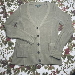 Eddie Bauer cotton loose knit button down cardigan sweater green size Small